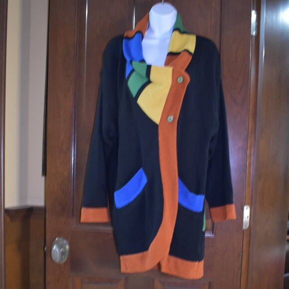 VTG CRISCA by Escada Fish Print Color Block Wool Cardigan Sweater Sz Large Rare - Picture 13 of 16